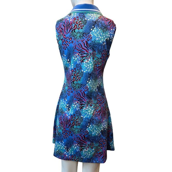 FREEYE Golf Tennis Dresses Sleeveless Inner Shorts ＆ Pockets Leopard Blue Small - Picture 2 of 8